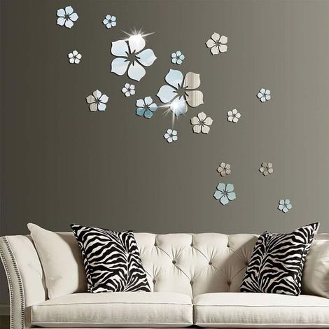 CCYKXA 18 Pièces Réglage Miroir Acrylique Amovible Sticker Mural Decal Maison Décoration, 3D Stikers Murals Fleurs Decoration pour Salon Chambre Bureau (1/5)