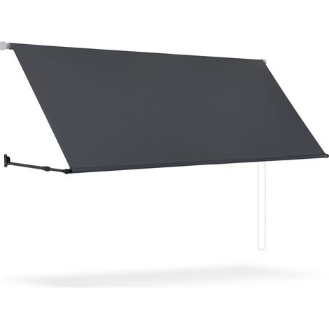 Wolketon Toldo manual con inclinación regulable, acero y aluminio, 3 x 1,50 m, poliéster impermeable y anti-UV, toldo para balcón, antracita
