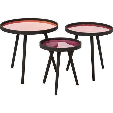 Set de 3 tables basses rondes en bois - multi et noir (1/5)