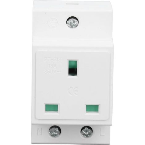 Prise de Courant Alternatif Fiable sur Rail DIN, pour Panneau de Distribution, Prise de Courant en Nylon Ignifuge pour une Installation Facile (Royaume-Uni AC250V 13A) (1/4)