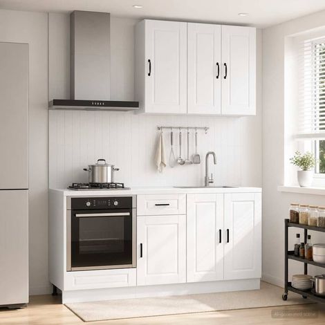 vidaXL Unité de cuisine PORTO 5 pcs Blanc brillant Bois d'ingénierie (1/5)