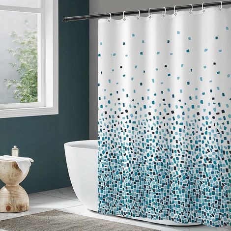 Tenda da doccia in poliestere impermeabile, tessuto lavabile in lavatrice, tenda da bagno con 12 ganci, 180x200 cm, blu