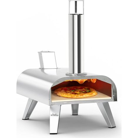 Four à pizza à granulés de bois de 30,5 cm - Four à pizza au feu de bois - Portable - En acier inoxydable - Pour fête - Argenté