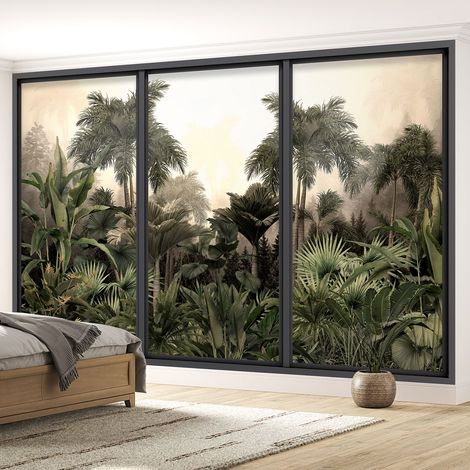 Papier peint panoramique Trompe l'oeil baie vitrée - Jungle - 130 cm x 78 cm (1/5)