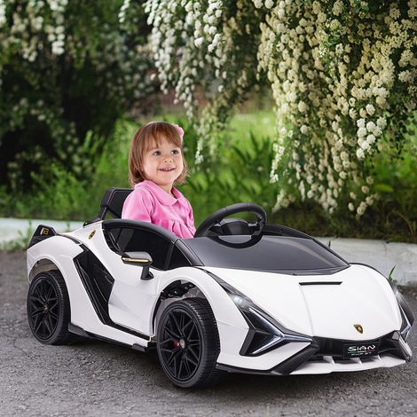 Elektrischer Kinder-Sportwagen Lamborghini Sián 12V – Höchstgeschwindigkeit 5 km/h – mit 2,4-GHz-Fernbedienung, Sound- und Lichteffekten, Weiß