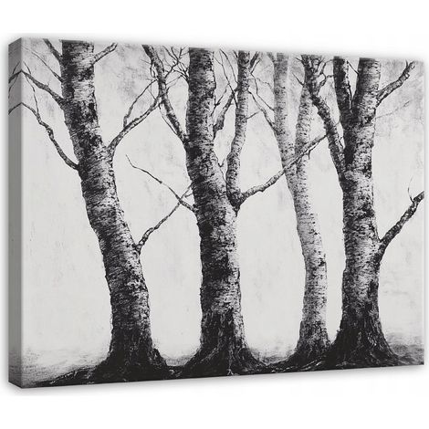 Leinwandbild Wald und Bäume in Schwarz-Weiß, Natur Wanddeko für Schlafzimmer, Wohnzimmer und Küche, hochauflösender Druck, 40 x 30 cm