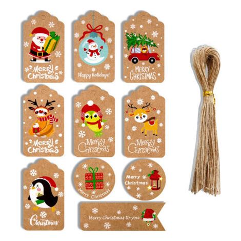 QORVA- Étiquettes en papier Kraft de noël, bricolage, merci, artisanat multi-styles, étiquette suspendue avec corde, fournitures d'emballage cadeau, 50 pièces (1/5)