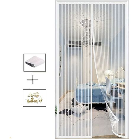 Moustiquaire magnétique pour porte extérieure 120 x 210 cm, fermeture automatique, sans outils, installation facile, rayures blanches (1/4)