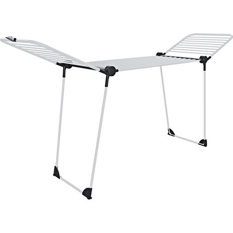 Stendibiancheria Estensibile Fino a 2 Metri Griglia Telescopica 30 M di Stenditura Stendino Grandi Dimensioni Ali Alte Uso Interno Esterno Con Ruote Richiudibile 218-300 x 55 x 126 cm (Bianco e nero)
