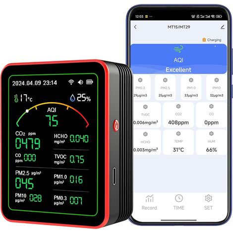 Analyseur Air Intelligent - 15 Paramètres PM/CO2/VOC/HCHO WiFi - Pour Maison, Bébé et Bureau Contrôle App