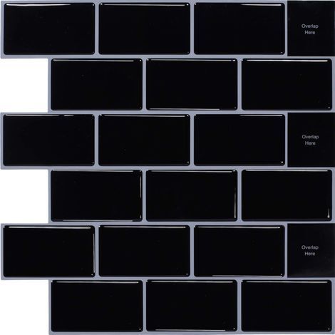 10-teiliges Set selbstklebender 3D-Wandfliesen, Spritzschutz für die Küche, Schwarz (30,5 x 30,5 cm) (1/5)