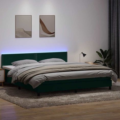 Sommier à lattes de lit et matelas et LED vert foncé 180x220cm velours (1/5)
