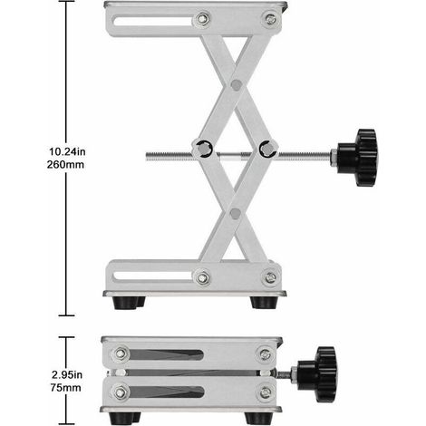 Table élévatrice de laboratoire en acier inoxydable – Dimensions 150 x 150mm – Hauteur levée 75 à 260mm – Charge max 10 kg (1/4)