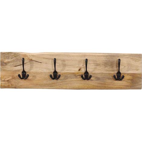 vidaXL Perchero de pared con 4 ganchos madera maciza de mango (1/2)