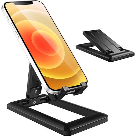 Phone Holder, Portable Multi-Angle Adjustable Smartphone Holder Ultra Lightweight Universal Desktop Phone Dock PC for iPhone 12, iPhone 11, SE, XR, P30 Lite, S20 and Other Devices - Black