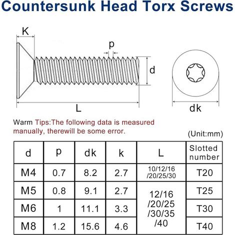 20 Pièces Vis à Tête Fraisée M6 X 20mm Vis Torx Noir En Acier Inoxydable 304 à Métaux Inox Filetage Complet Pour L'équipement De Machine Et Les Meubles à La Maison (1/5)
