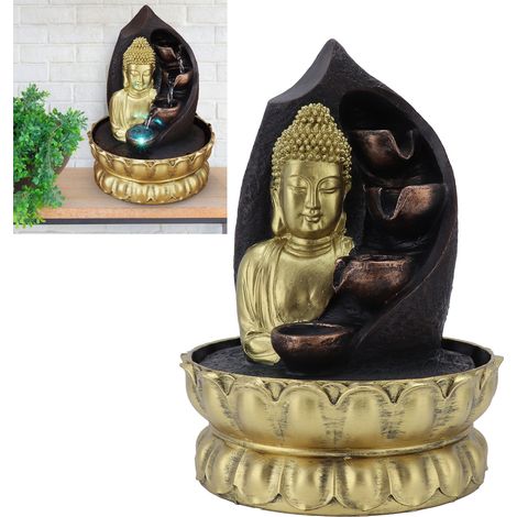 Fuente de mesa con estatua de Buda LED, resina, 27 cm, 20,5 x 20,5 cm, multicolor, 110 V (1/5)