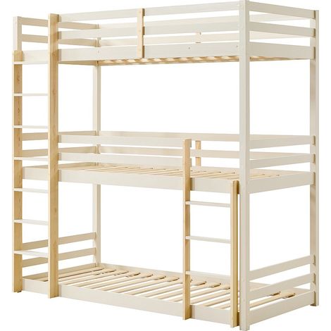Lits superposés triple - 3 x 90 x 200 cm - Pin – Beige et naturel - VAGAR