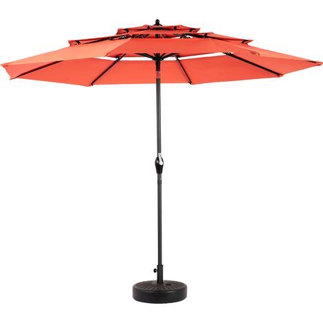 Parasol en aluminium 3 tiers 3m, inclinaison automatique, orange (pied non inclus) (1/5)