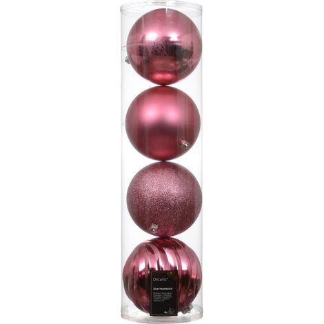 Set 4 palline di natale infrangibili mix finiture D 14 cm rosa tenue Peraga Christmas