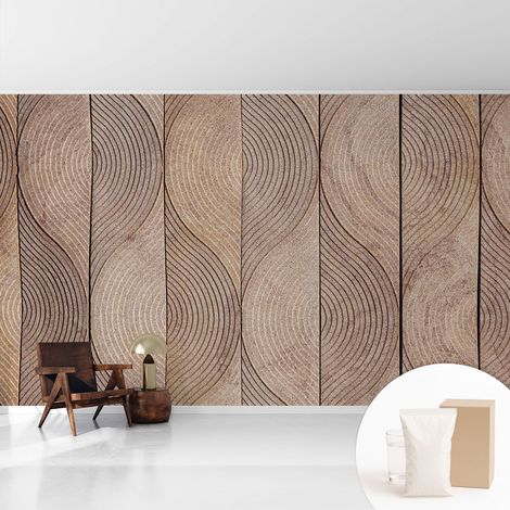 Tapete Vliestapete mit Kleber - trendige Wanddeko - elegant Fototapete für Wohnzimmer - Schlafzimmer Holzwellen 416x254 cm (1/5)