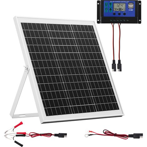 VEVOR Chargeur Batterie a Panneau Solaire 20 W 12 V, Cellules Monocristallines, Controleur MPPT Externe, Support de Montage Reglable, Etancheite IP67, pour Voitures, Bateaux, Camping-cars, Remorques