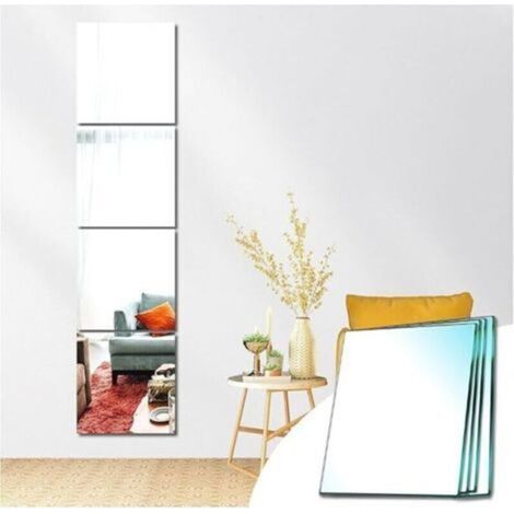Espejo de pared rectangular adhesivo decorativo de cristal, espejo autoadhesivo para decoración del hogar, ideal para dormitorio, sala de estar o puerta (grano normal, 30x30 cm, 4 unidades). (1/4)