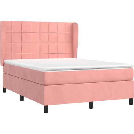 vidaXL Giroletto a Molle con Materasso Rosa 140x190 cm in Velluto (1/4)