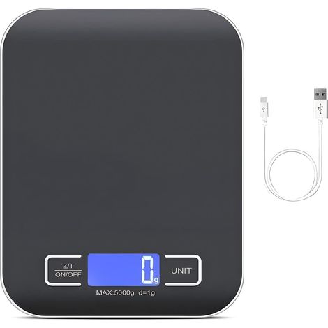 Balance de cuisine numérique - 10 kg/1 g - Rechargeable par USB - Avec écran LED et fonction tare - Balance alimentaire multifonction pour la cuisson et la mesure (1/5)