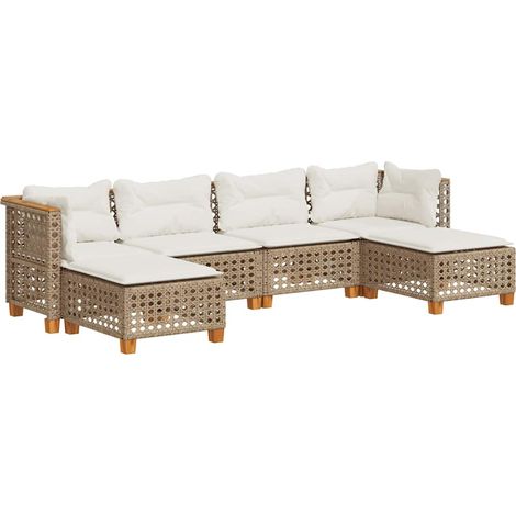 Sedute da esterno - Set Divano da Giardino 6 pz con Cuscini Beige in Polyrattan (1/5)