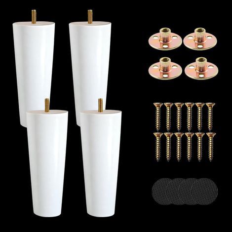 4 x White Wooden Furniture Legs Solid Wood Table Legs with Accessories Sofa Legs for Armchair, Nightstand, Cabinet, Drawer (12 cm/4.72 inches, White) (1/5)