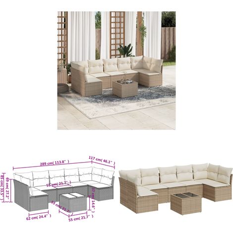 Salon de jardin avec coussins 8 pcs beige résine tressée - Ensemble Salon De Jardin - Mobilier De Jardin - Salon D'extérieur - Résine Tressée - Rotin Synthétique - Home & Living (1/3)