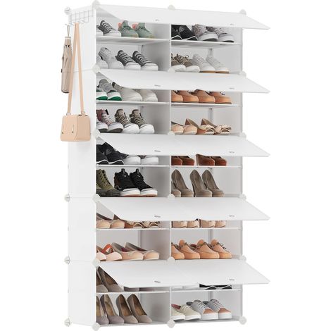 1 Étagère à chaussures, 10 compartiments, Structure acier, Panneaux plastique, Modulable, Pour entrée