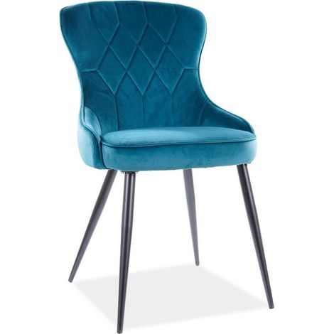 Chaise design métal noir et velours turquoise Tilop (1/3)