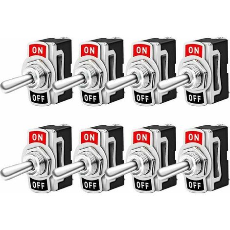 Interruptor basculante profesional para coche, 8 unidades, encendido/apagado, 2 posiciones, SPST de metal de 2 pines, para coche, barco, camión, 10 A, 125 V CA/6 A, 250 V CA (1/4)