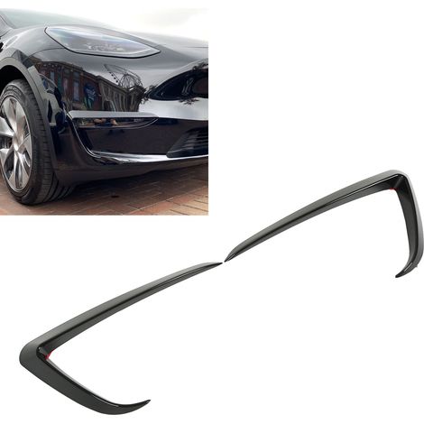 Frontstoßstangen-Canards (ein Paar, links und rechts) für Tesla Model Y 2020-2022 (Teilenummer 282) in glänzendem Schwarz. (1/5)