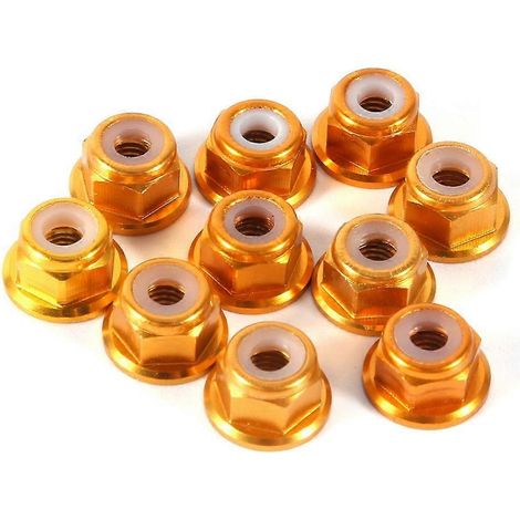 Lot de 10 écrous hexagonaux autobloquants en aluminium avec insert en nylon M3, finition dorée