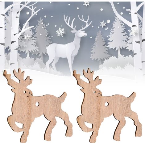 12 ornements suspendus en bois pour arbre de Noël - Cœurs, rennes, anges - Décoration de Noël artisanale (1/5)