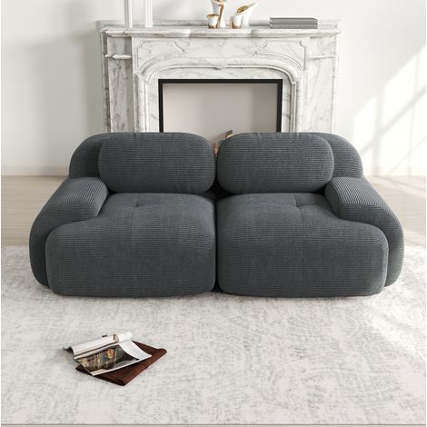 Canapé modular de pana gris sin estructura con reposabrazos curvos y base antideslizante (1/5)
