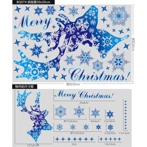 Autocollants de Noël rennes bleus, décorations de fenêtre cerfs sous un ciel étoilé et flocons de neige, autocollants statiques dégradés pour sapin de Noël, décorations de fenêtre fraîches.