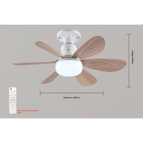 Ventilateur à pales en grain de bois avec télécommande, ventilateur à ampoule à 3 vitesses, ventilateur de plafond à 6 pales, adapté aux chambres à coucher, aux cuisines, etc. (1/5)