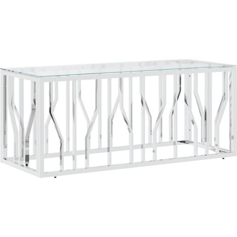 vidaXL Tavolino da Salotto 110x45x45 cm in Acciaio Inox e Vetro (1/5)