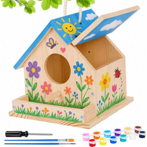 Vogelhaus zum Bemalen mit Farben und Pinseln DIY Bausatz für Kinder