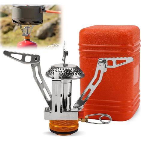 Réchaud à gaz pour camping, 3000 W, réchaud à gaz ultra léger avec boîte de transport pour randonnée, trekking, camping, pique-nique, extérieur (orange) (1/5)