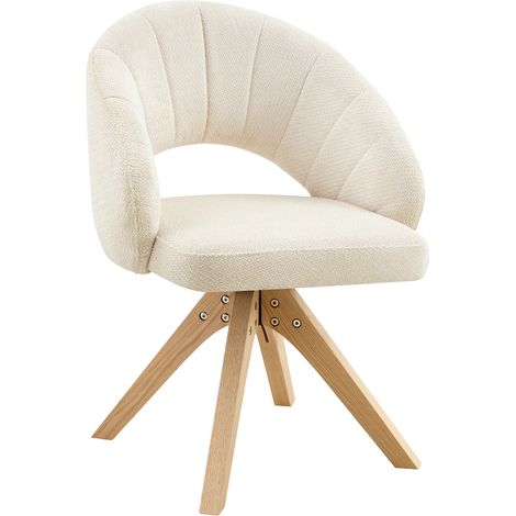 CHICFURN Silla de comedor giratoria pack de 2 84 cm blanca, tejido texturizado y madera (1/5)