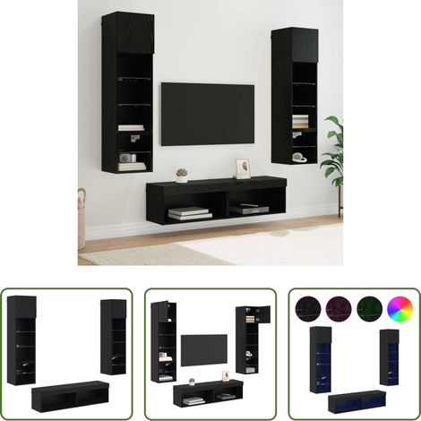 vidaXL Étagère bois - Unité murale de TV 6 pcs Chêne noir Bois d'ingénierie (1/5)
