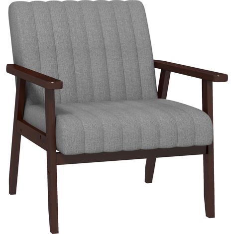 HOMCOM Modern Accent Chair Upholstered Armchair for Bedroom Living Room Grey Set of 1