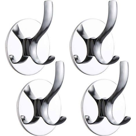 4-Piece Crochet Wall Adhesive Hooks, No Drill Stainless Steel Towel and Robe Organizer for Bathroom