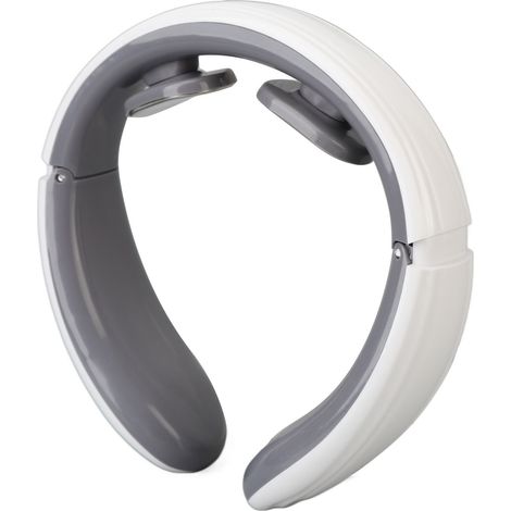 Collier Massage TENS Chauffant 9 Vitesses Vibrations Rechargeable Impulsions Électromagnétiques Blanc (1/5)