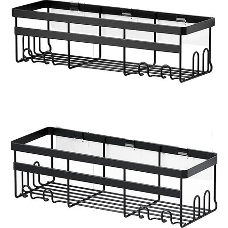 Ensemble de deux pièces murale (rehaussées et accrochées) étagère de salle de bain noires sans poinçon (1/5)